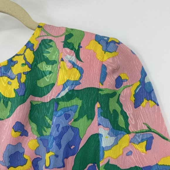 Vintage Mary McFadden Collection Pastel Floral Silk Dress Embossed Shoulder Pads - Picture 7 of 13